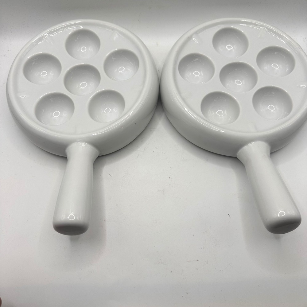 BIA Cordon Bleu White Porcelain Escargot Dishes Set of 2 6-Hole Snail Bakers